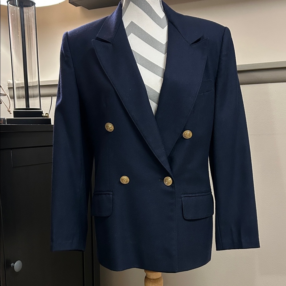 GIORGIO SANT ANGELO Collectible Gold 100% Merino Wool Blazer, Navy Blue, Size 12